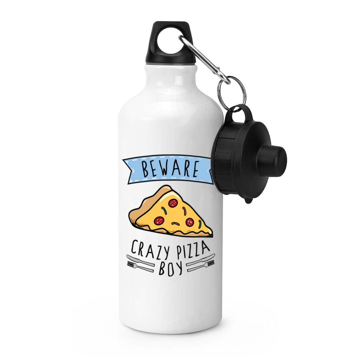 Beware Crazy Pizza Boy Sports Water Bottle Joke Son Funny Kids Treat Food