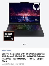 Lenovo Legion Pro 5 16" 2.5K Gaming Laptop AMD Ryzen 9 8945HX 2023 NvidiaRTX5060