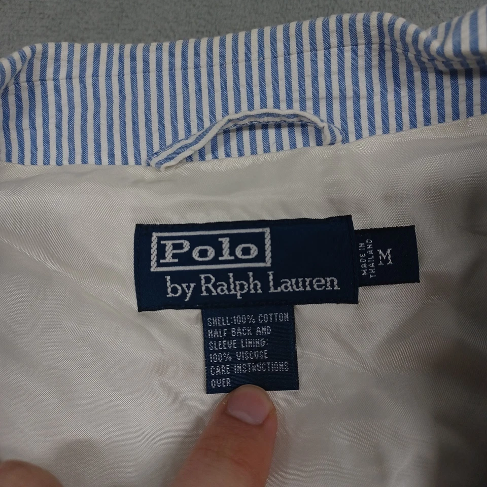 Blazer Polo Ralph Lauren Para Hombre Mediano Azul Rayas Seersucker Algodón Botones Foto 4 de 4