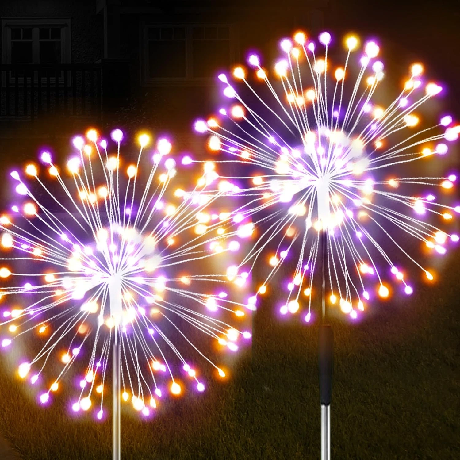Jjgoo Solar Firework Lights, 2 Pack 120 Leds 2 Lighting Modes Solar Garden Light