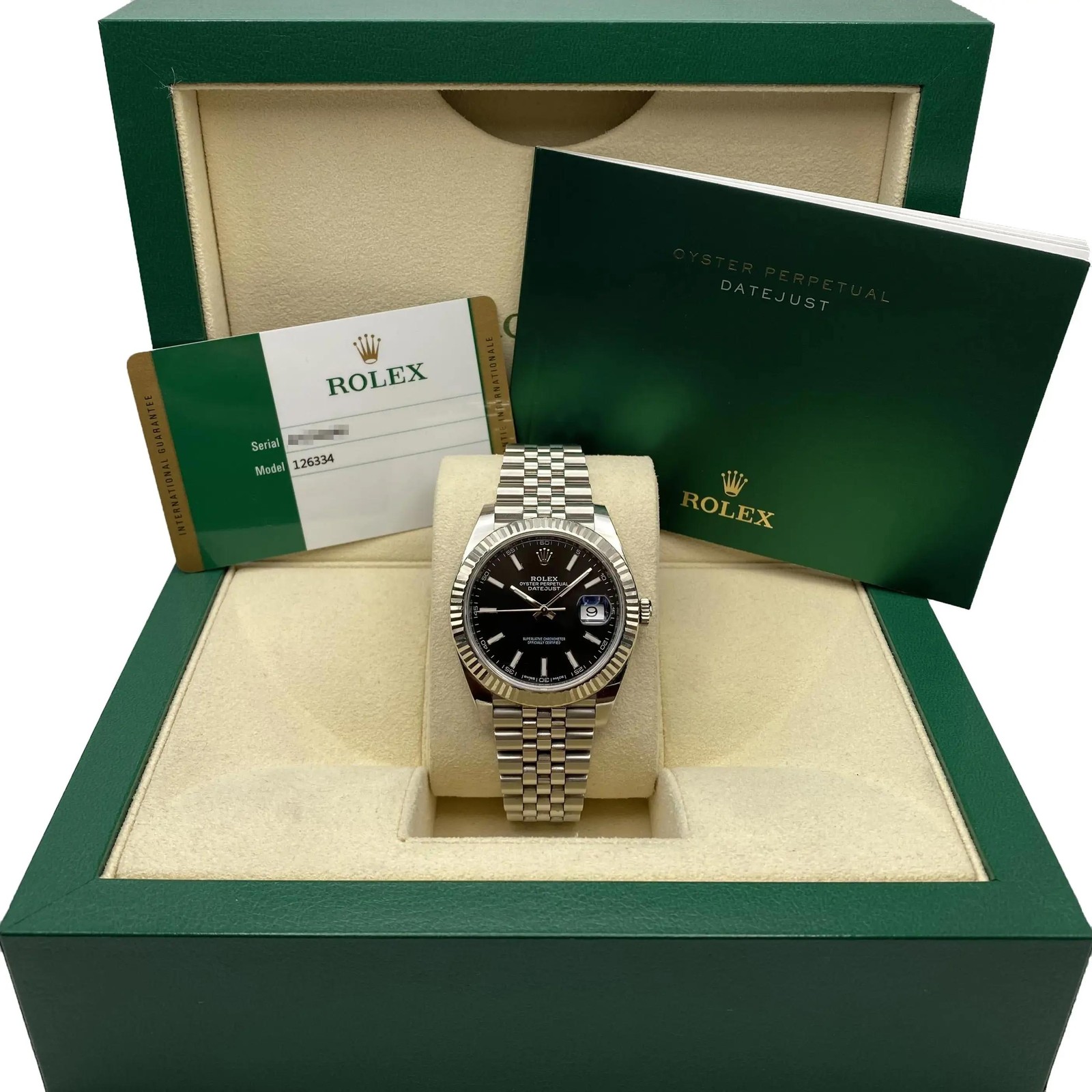 Rolex Datejust 41mm 126334 Steel 18K White Gold Black Dial Mens Watch Full Set