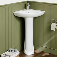 22.83 In. W X 19 In. D Corner Vitreous China Bathroom Pedestal Sink in White wit