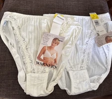 NEW Warner's VINTAGE  Cotton Cashmere Hi Cut Brief Panties Vintage White / Cream