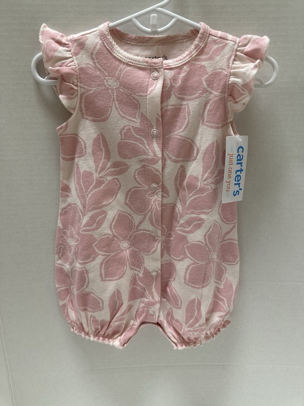 Carters Just One You Girls Pink Floral Romper Size 6 M NWT Summer