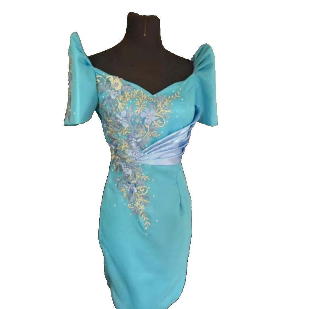 Modern Filipiniana Midi Chiffon Fabric Mestiza Sleeve Dress BUY 3 GET 1  FREE | eBay