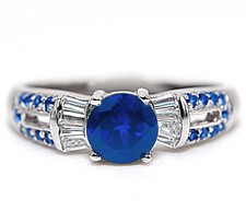 3CT Treated Blue Sapphire  White Topaz 925 Sterling Silver Ring Jewelry Sz 6