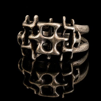 Vintage Else & Paul Hughes Norway Sterling Silver Modernist Ring, Size 10