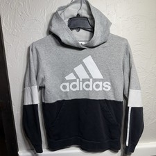 Boys ADIDAS fleece lined hooded crewneck sweatshirt Large 14/16 Gray,black