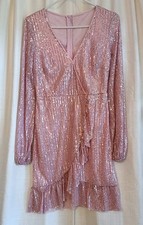 NWT D&M Women's Size S Pink/Sequin Long Sleeve Dress Formal Prom Homecoming