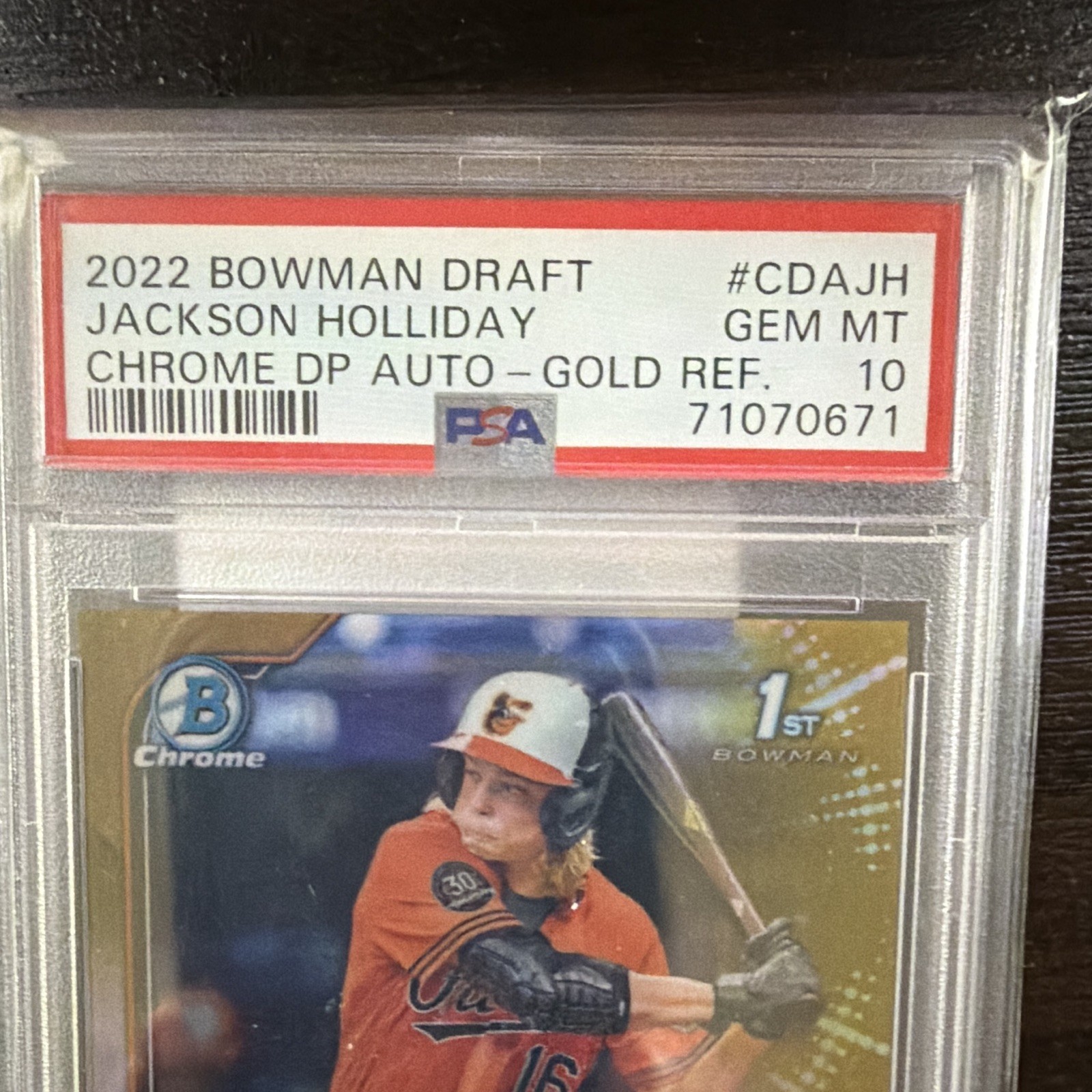 Topps 2022 Bowman Draft 1st Ed Jackson Holliday CDA-JH Gold /50 Auto PSA 10 view 2