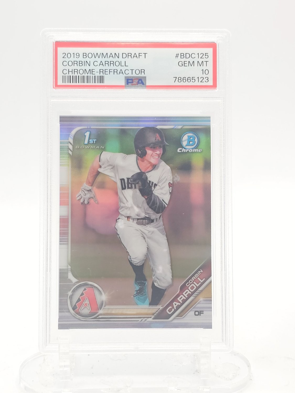 CORBIN CARROLL 2019 BOWMAN DRAFT CHROME 1ST REFRACTOR #BDC-125 PSA 10 GEM Q8077 view 1