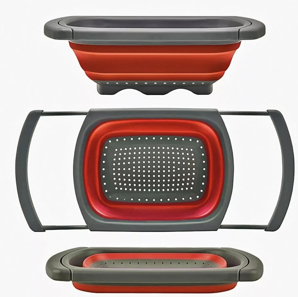 Colador Plegable Sobre el Fregadero Asas Extensibles Frutas Verduras Pasta Foto 3 de 4