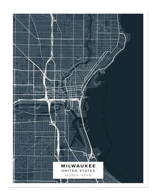 Milwaukee City Map Wall Art Poster - Modern Urban Design Home Decor