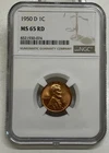 1950-D Lincoln Wheat Cent / Penny 1c NGC MS65 RD Red