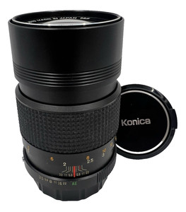 Konica Hexanon AR 135mm f3.5 MF Telephoto Lens AR Mount 55mm Caps Built-In Hood