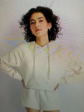 FUTURE COLLECTIVE ~ Women's Hooded Sweatshirt Cream Midweight French Terry LARGE