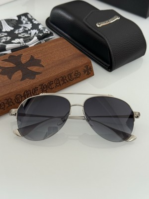 Chrome Hearts Aviator Sunglasses Silver Frame Gray Lens w/ Case Box