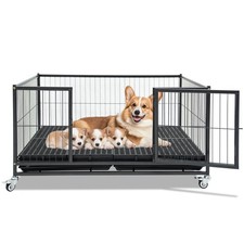 43 Inch Heavy Duty Metal Whelping Box for Dogs Puppies Lockable Doors
