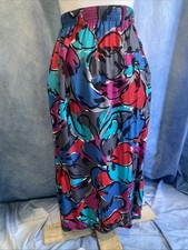 VTG 80s 90s Cristin Stevens Rayon Abstract Floral Midi Skirt Pockets USA 10 XS