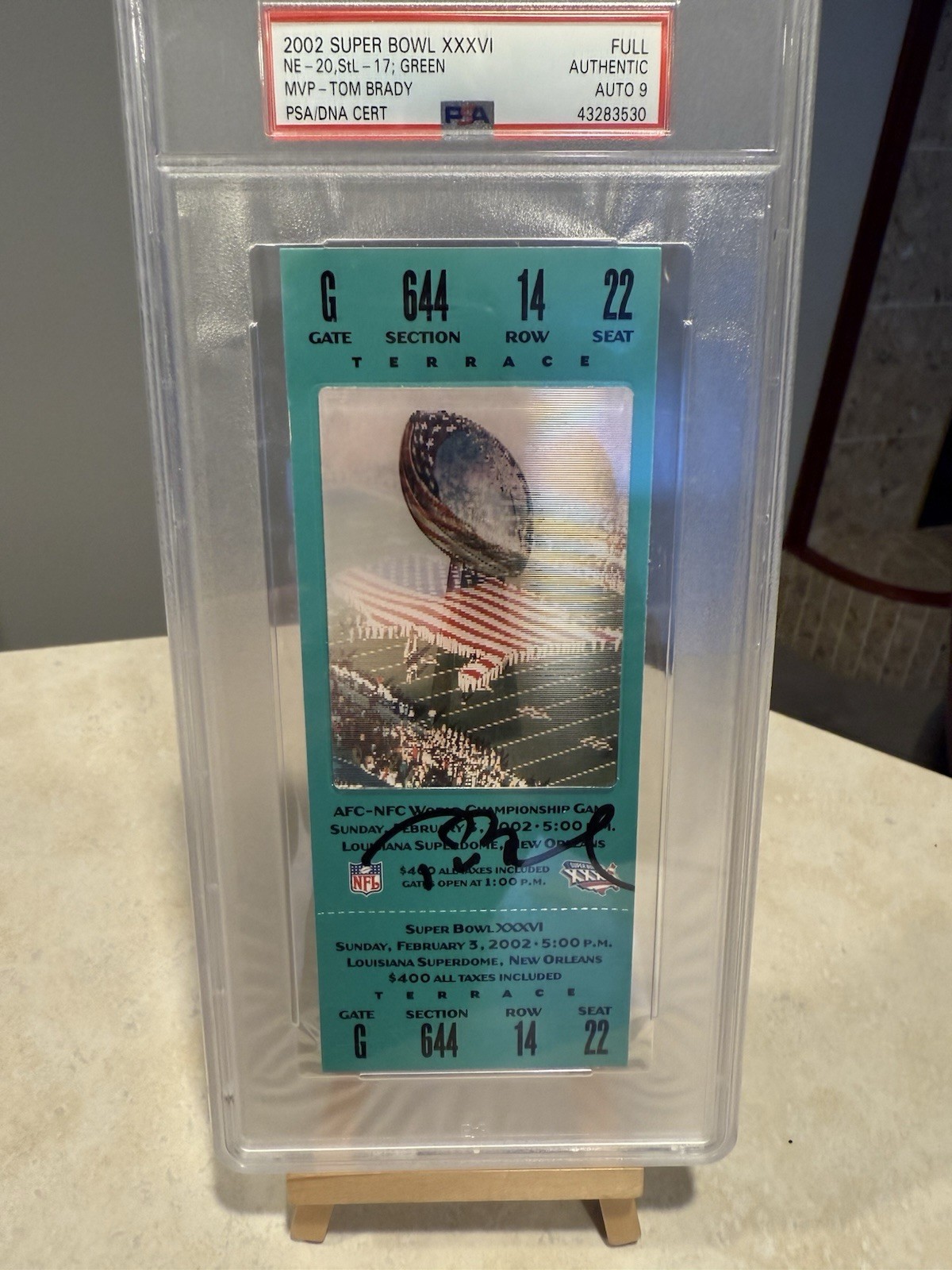 Tom Brady Autographed Signed New England Patriots 2002 SUPER BOWL 36 XXXVI PSA/DNA 9! THE GOAT!!PSA 9 
