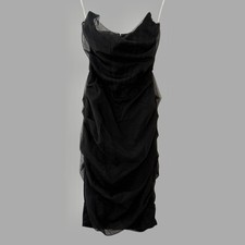 House Of CB London, Leila Black Mesh Bodycon Ruched Strapless Dress S ($195)