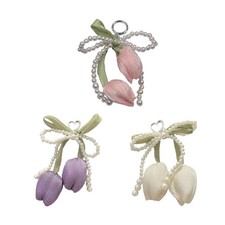 Delicate Tulips Bowknot Charm Keychain Multifunctional Women Purse Accessories