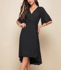 Lulus | Black/White Diamond Print Farah Short-Sleeve High-Low Wrap Dress Sz Sm