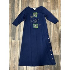 Studio G Maxi Dress 3/4 Sleeves Size S Blue Nature Print Flower Leaves USA Made