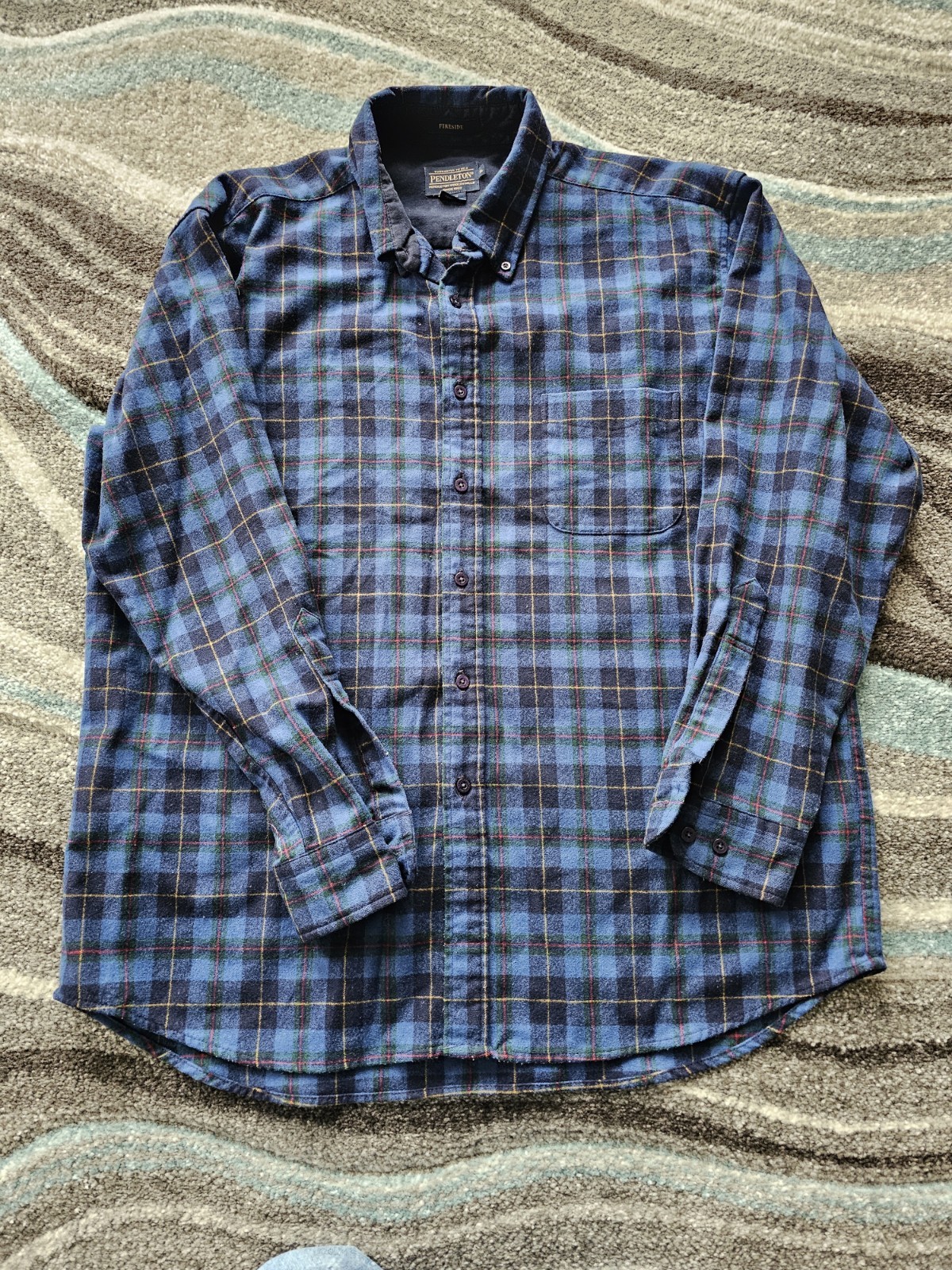 Pendleton Fireside Button Down Shirt Wool Blue Me… - image 1