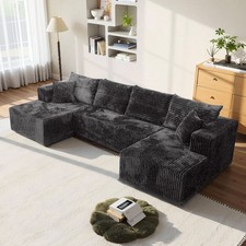 U-Shaped Modular Sectional Sofa, Gray Corduroy Fabric, No Assembly