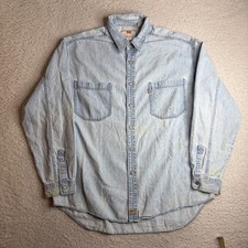 Vintage Levis Red Tab Denim Shirt Mens XL Light Wash Button Down Y2K Workwear