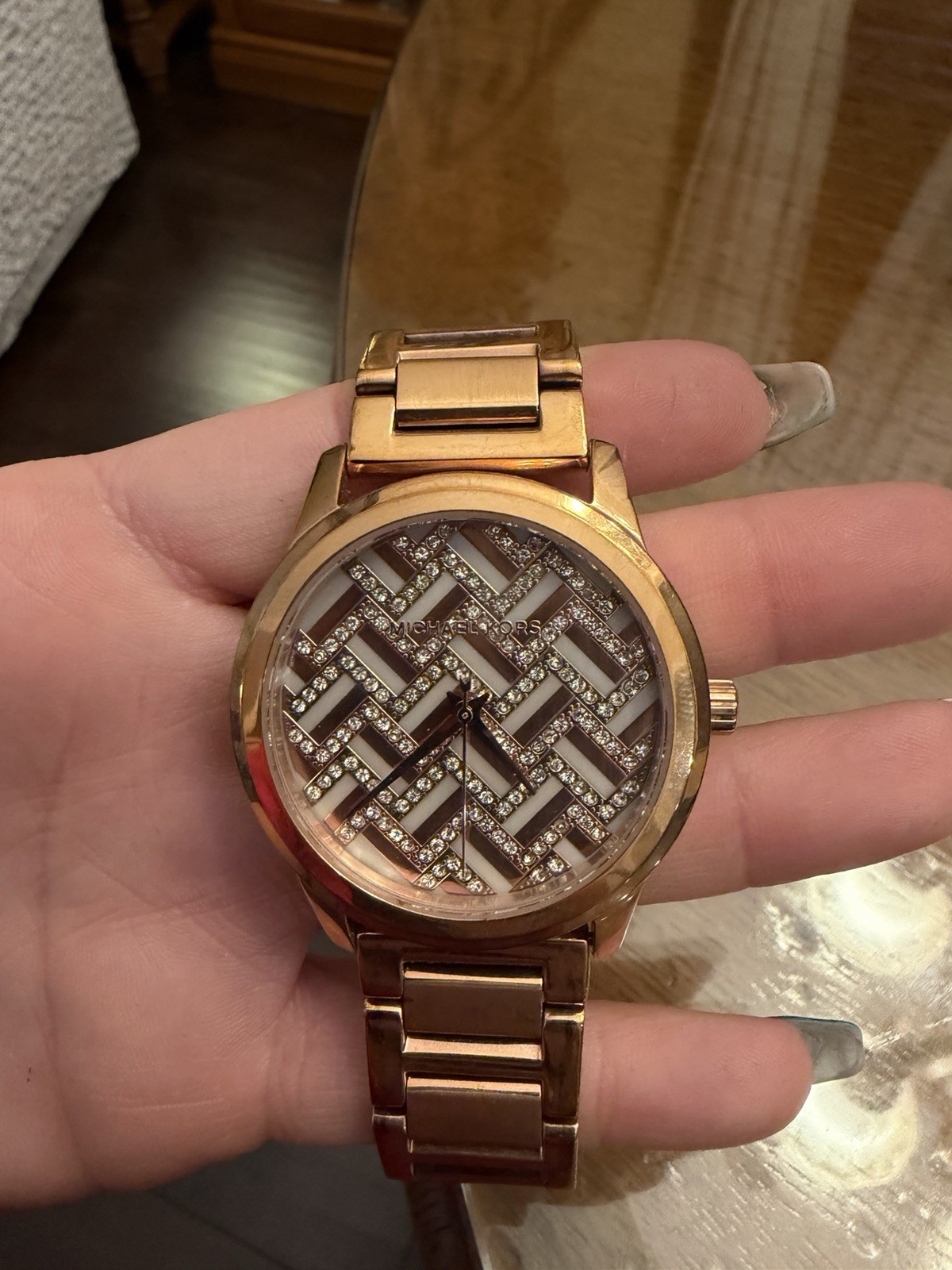 Michael Kors Rose Gold Women's Wristwatch Geometric Dial Metal Bracelet