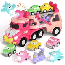newcrave Truck Toys for 1 2 3 Year Old Girl, 7in1 Carrier Cars Toys for Toddl...