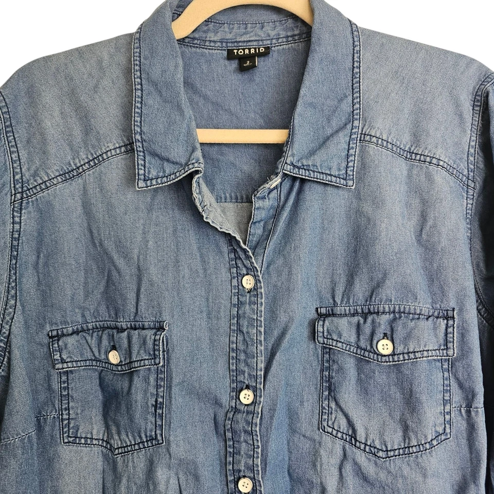 Top tórrido perla a presión camisa occidental manga larga camisa vaquera mujer 2X azul Foto 2 de 4