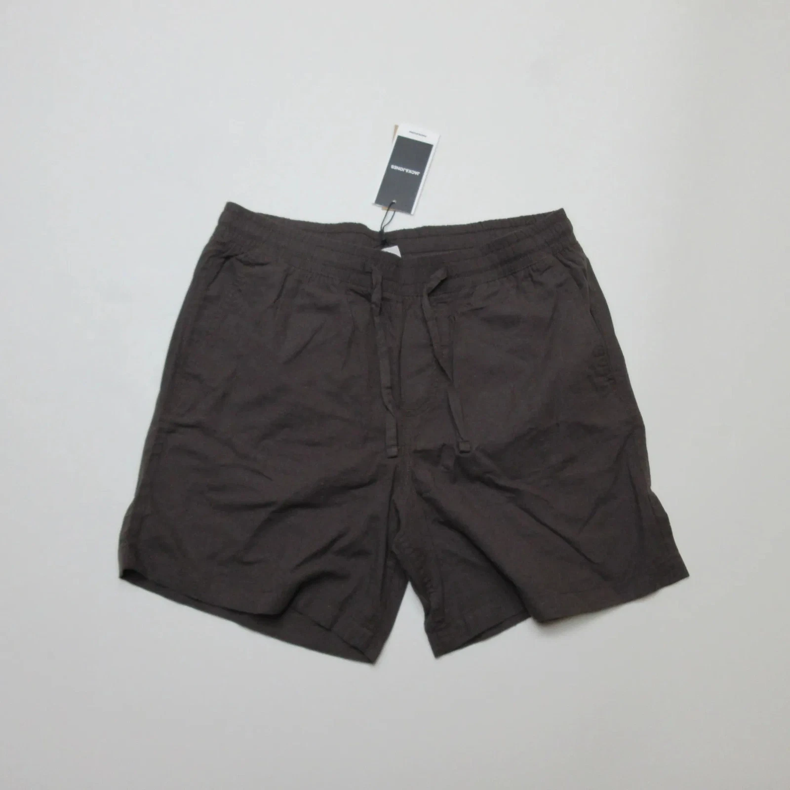 Jack & Jones Mens Jaiden Summer Shorts Size M Seal Brown Linen Blend Casual