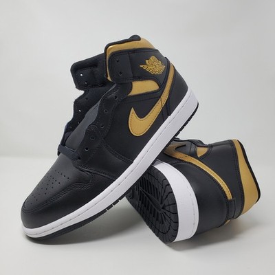Nike Air Jordan 1 Mid Shoes Black Metallic Gold White DQ8426-071 Men's Size 9.5