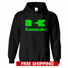 KAWASAKI BLACK HOODIE GREEN Logo Racing Sweat...