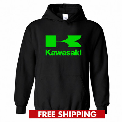 KAWASAKI BLACK HOODIE GREEN Logo Racing Sweatshirt Ninja Motorcycle Motor Bike