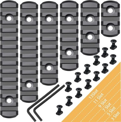 6 Pack Lock Picatinny Rail Polymer 3/5/7/9/11/13 Slot Set M-Lok Picatinny Rail