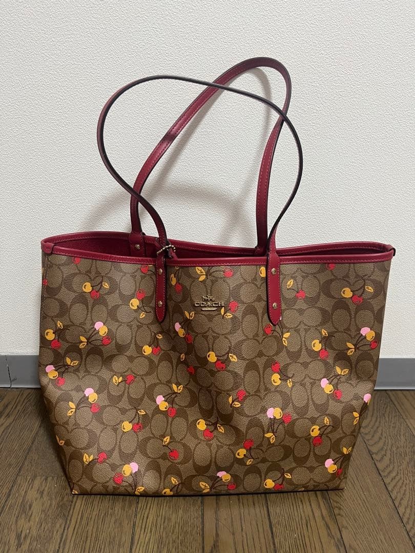 Drop Coach Reversible Cherry Pattern Red Shoulder… - image 1