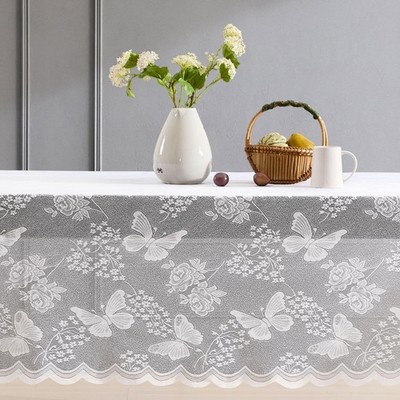 HLC.ME Butterfly Floral Lace Fabric Tablecloth, Lace Fabric Table Cloth for R...