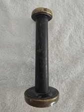 Antique Wood Yarn Spool Spindle Vintage Yarn Loom Textile Black w/Brass