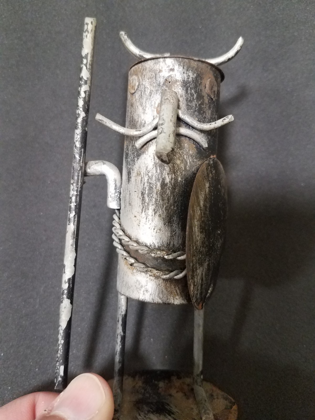 Folk Art Viking Figurine Steel Tin 5" Tall Metal Figure Decoration Spear Sheild