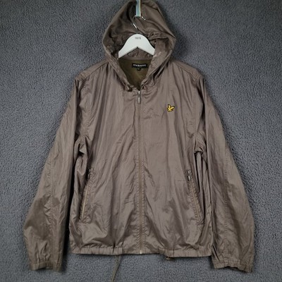 LYLE & SCOTT Jacket Mens L Large Brown Windbreaker Lightweight Shell Hooded Zip