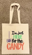 Cotton Halloween Candy Bag, Trick Or Treat Bag, Reusable, 16x15  Plus Handles