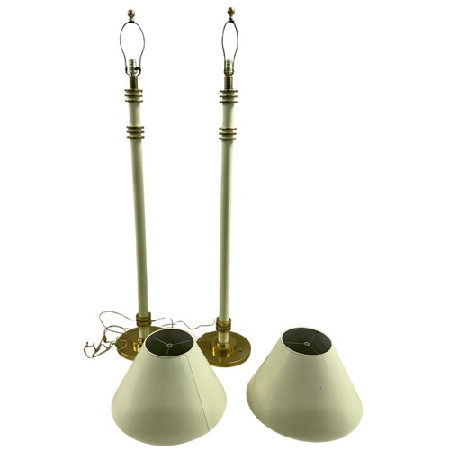 Pair Brass Cream Floor Lamps Tall Vintage Style