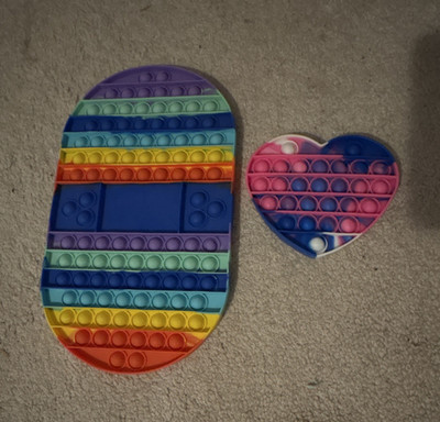 2pc Pop It Tactile Sensory Fidget Toy Set, Rainbow Oval &  Tie Dye Heart
