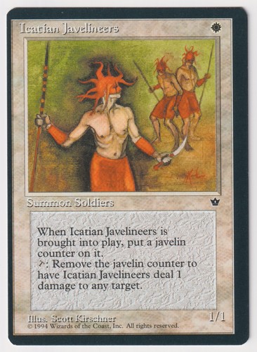 Miscut Icatian Javelineers NM Fallen Empires MTG Magic Factory Error Misprint!