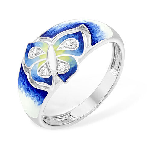 Silver Ring Finger Ring 925 Silver with Zirconia Stones Enamel Women's Jewelry - Picture 1 of 2