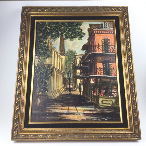 Quadro olio originale firmato James McCaffery 1972 arte scena di strada New Orleans - Foto 8 di 10